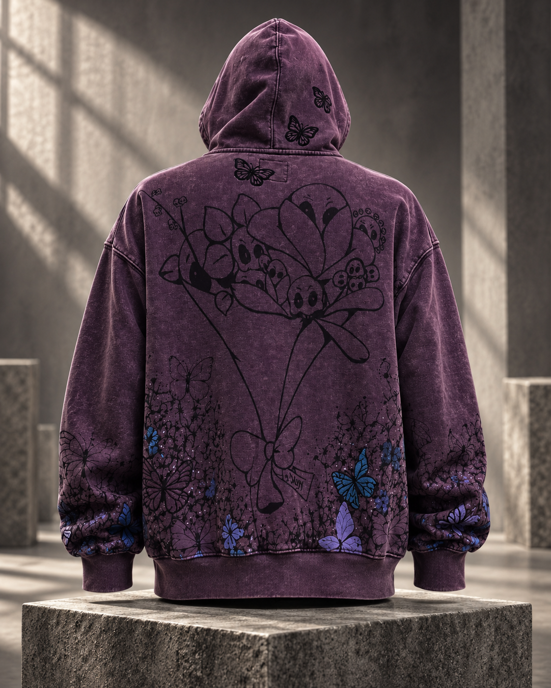Butterfly Garden Heavyweight Zip Hoodie – Deep Purple