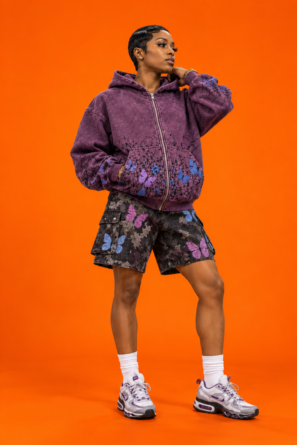 Butterfly Garden Heavyweight Zip Hoodie – Deep Purple